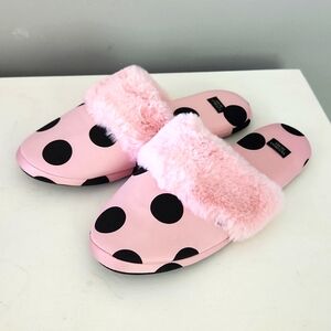 Victoria's Secret Pink/Black Polka Dot Women's House Slippers, L (9-10)